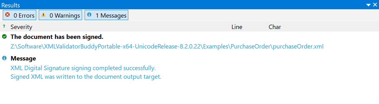 successful xml signature signing result